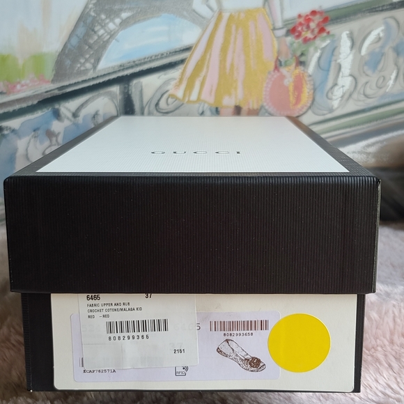 GUCCI Red Lilibeth Gg Faux Pearl-embellished Espadrilles Flats Size 7 - Picture 11 of 11